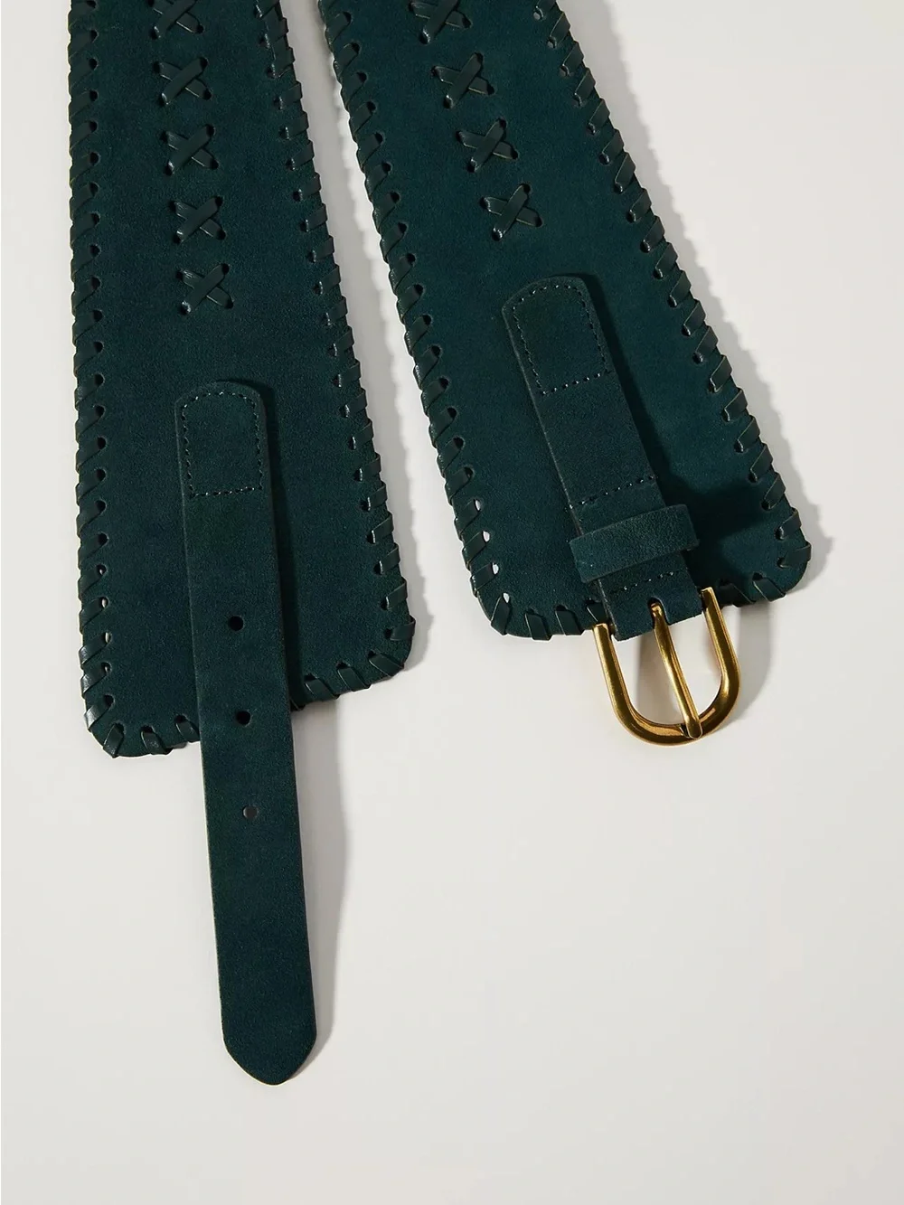 Anthropologie Suede Corset Belt with Gold Buckle